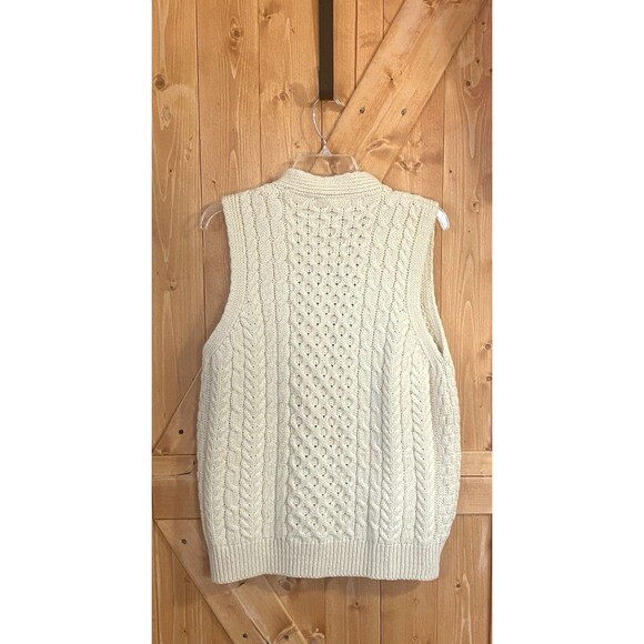 Aran Woollen Mills 100% Wool Cable Knit Button Front Vest Men’s M Ireland Cream - Picture 2 of 8
